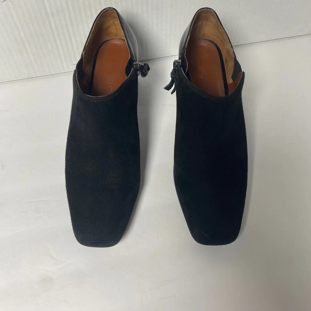 Vionic Black Suede & Patent Leather Block Heel Ankle Booties Womens 7.5‎ Squared